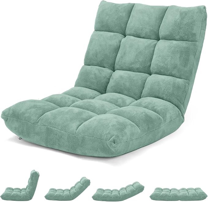 ARLIME Adjustable Floor Chair, 14-Position Lazy Sofa Chair with Back Support & Thick Padding, Portable Foldable Floor Couch for Adults, Kids, Use in Bedroom, Living Room, Home Theater (Green)