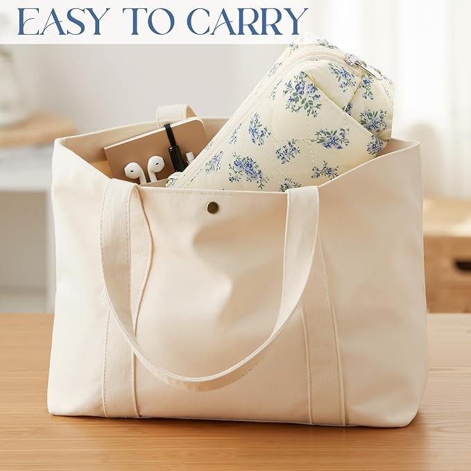 Paterr Aesthetic Floral Makeup Bag Travel Cosmetic Bag for Women Gift Christmas Portable Quilted Makeup Pouch Cotton Pencil Case Kawaii Cute Toiletry Organizer Case for Women Girls(Blue Wildflowers)