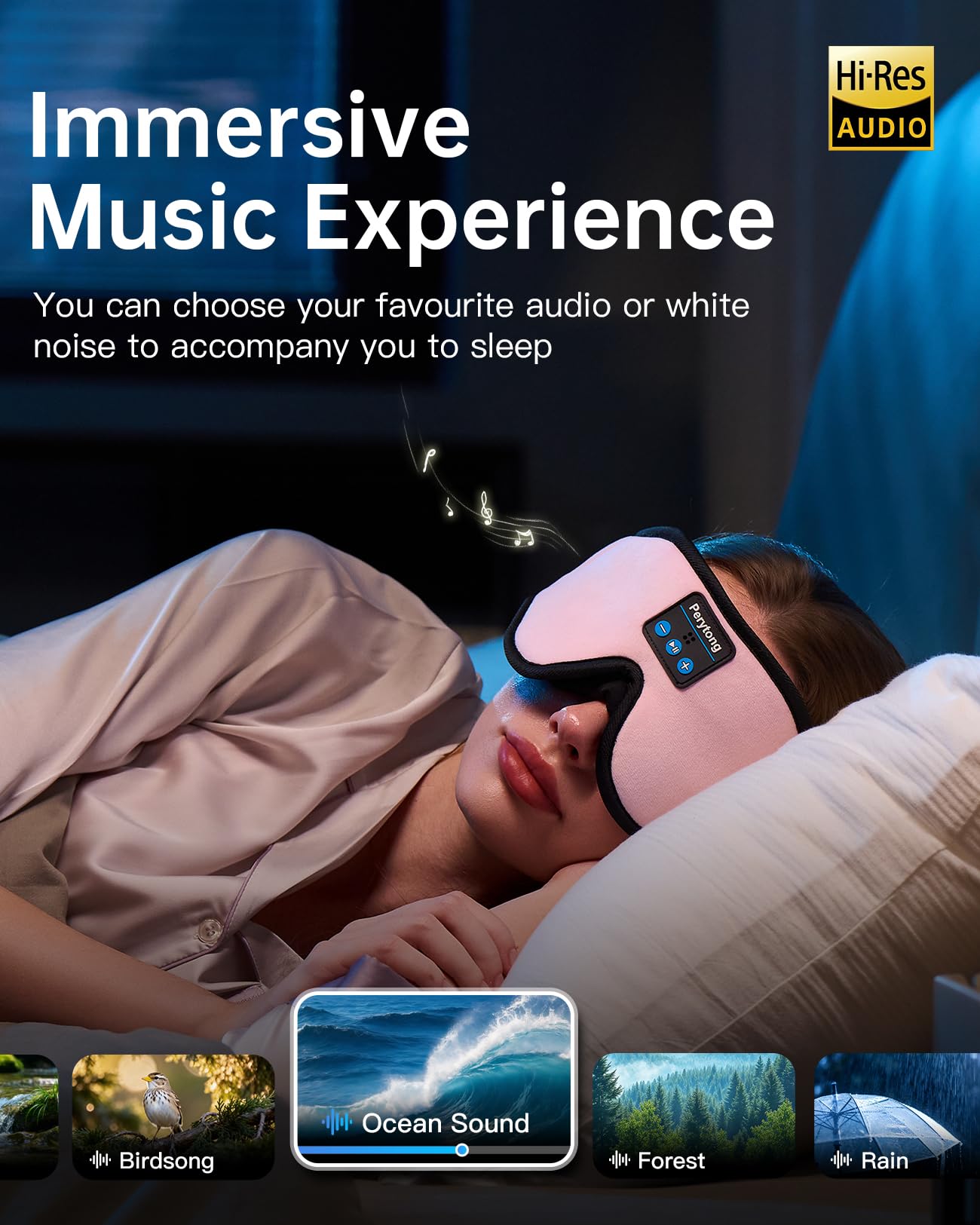 Sleep Mask with Bluetooth 5.4 Headphones, Wireless Music Sleep Eye Mask for Side Sleepers, 3D Contoured Comfort & Built-in HD Stereo Earphones, Noise Canceling & Blackout for Travel (Peach Pink)