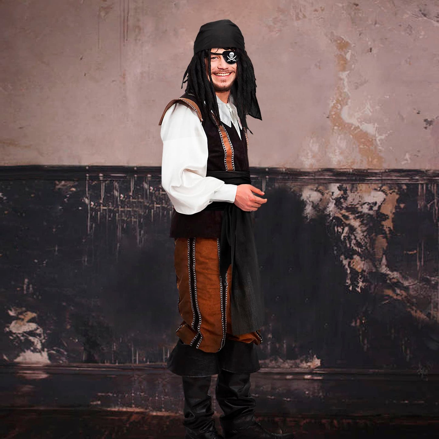 CosplayStudio 3 PCS Halloween Pirate Costume Women Men Head Scarf Hat Accessories Pirate Sash Belt Pirate Bandana Headband Waist Belt (Black)