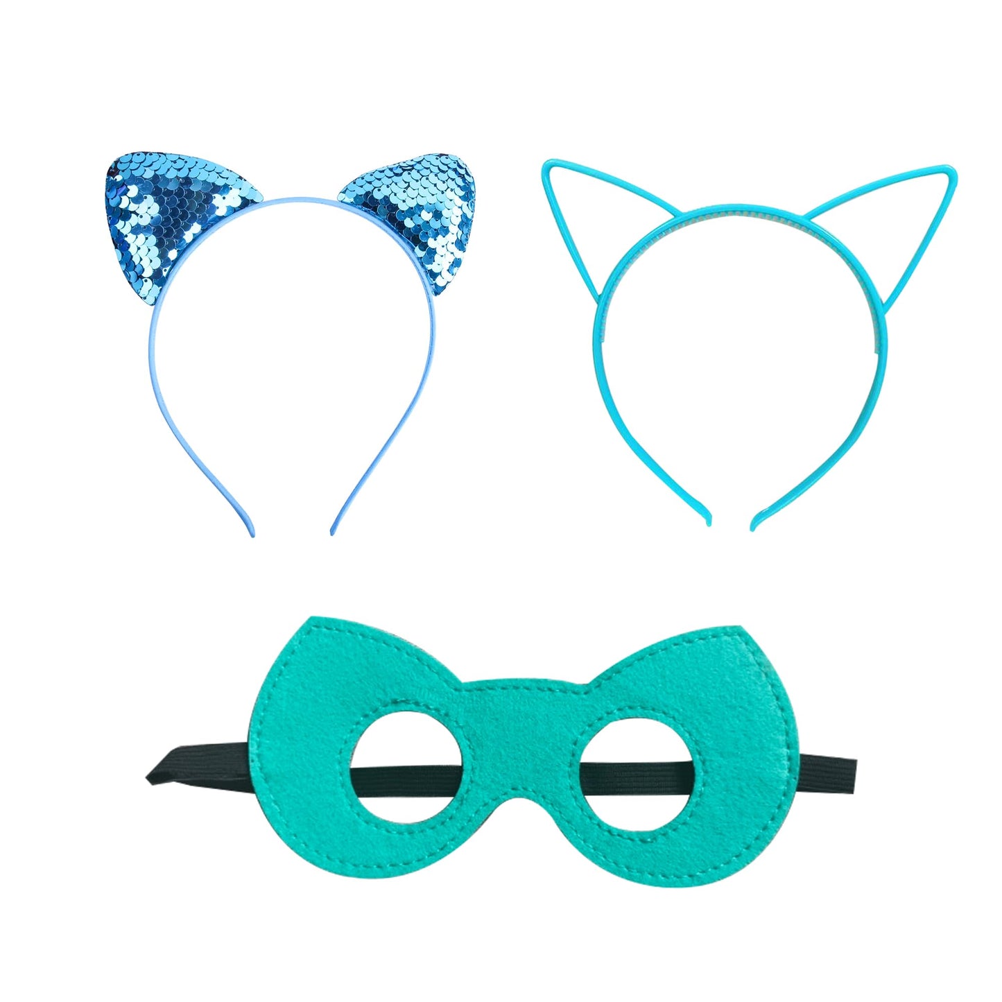 CheerfulChic Superhero Cape Dress with Cat Ear Headband and Mask Set,Birthday Halloween Christmas Costume For heroes（110cm） Blue green