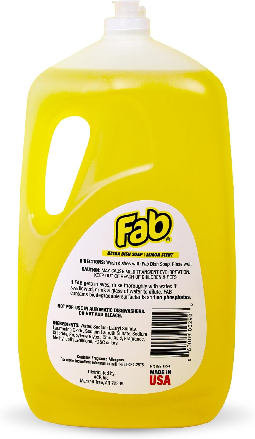 La's Totally Awesome Fab Liquid Dish Soap, Lemon Scent, 90 fl oz (Pack of 2) – Powerful Grease-Cutting Dish Liquid, All Purpose Dish Soap
