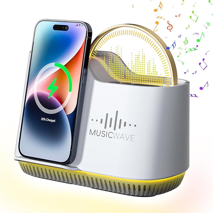 Night Lights Bluetooth Speaker, 15W Wireless Charger with Phone Holder, Touch Control Bedside Lamp with Dynamic Colored Music Light, Dimmable Light Room Decor for Teenage Girls Boys Gifts