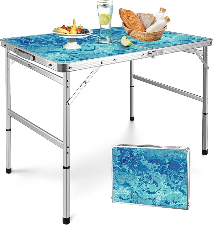 VILLEY Folding Camping Table 3FT, Adjustable Height Portable Aluminum Table with Handle, Lightweight Foldable Table for Ou...