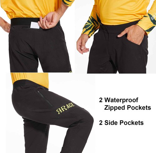 REYSHIONWA Men's Mountain Bike Pants Cycling Riding Pants MTB Waterproof Lightweight BMX Downhill Dirt Bike Pants Black