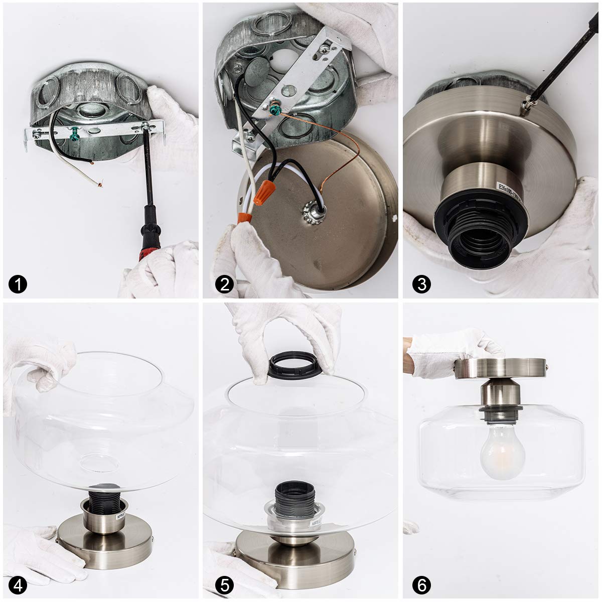 TeHenoo Semi Flush Mount Ceiling Light,Clear Glass Shade, E26 Socket,Brushed Nickel Ceiling Light Fixtures for Hallway,Entryway,Porch