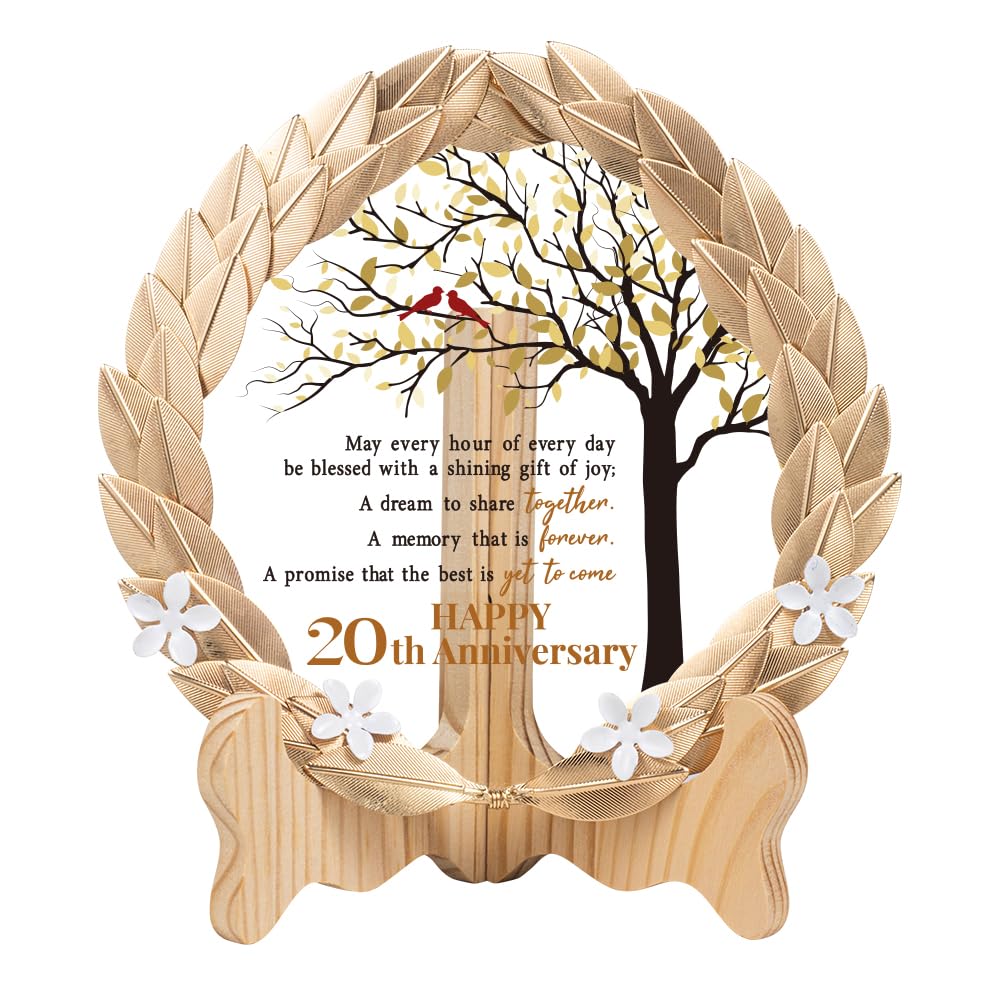 20th Anniversary Wedding Gifts Crystal Plate with Gold Leaf Wreath - 20 Years Anniversary Wedding Unique Gifts Ideas for Parents Couple - Cardinal Style