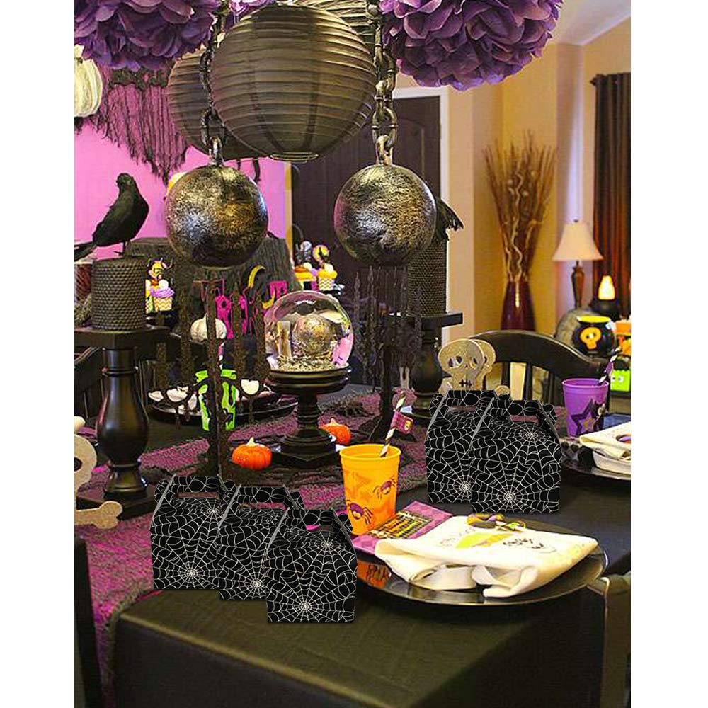 Hxezoc 36pcs Halloween Favor Boxes - Large Black Spider Web Candy Treat Boxes for Party Decorations, Kids Spider Birthday Party Supplies