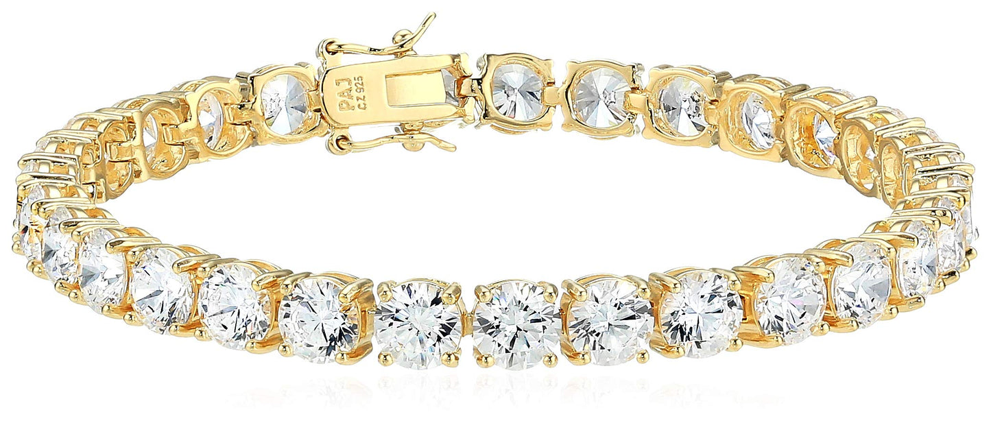 Amazon Essentials Yellow 18K Gold Plated Sterling Silver Round Cut Cubic Zirconia Tennis Bracelet (6mm), 7.5 (previously Amazon