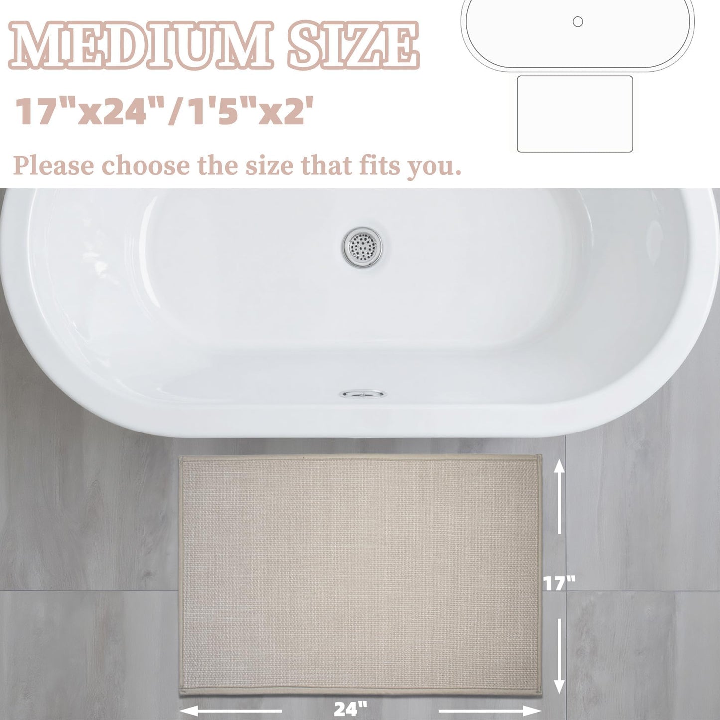AevitasX Ultra Thin Non Slip Bath Mat with Rubber-Backing Braided Absorbent Machine Washable Bathroom Rugs, Quick Dry, Fits Under Door 17" x 24" Beige