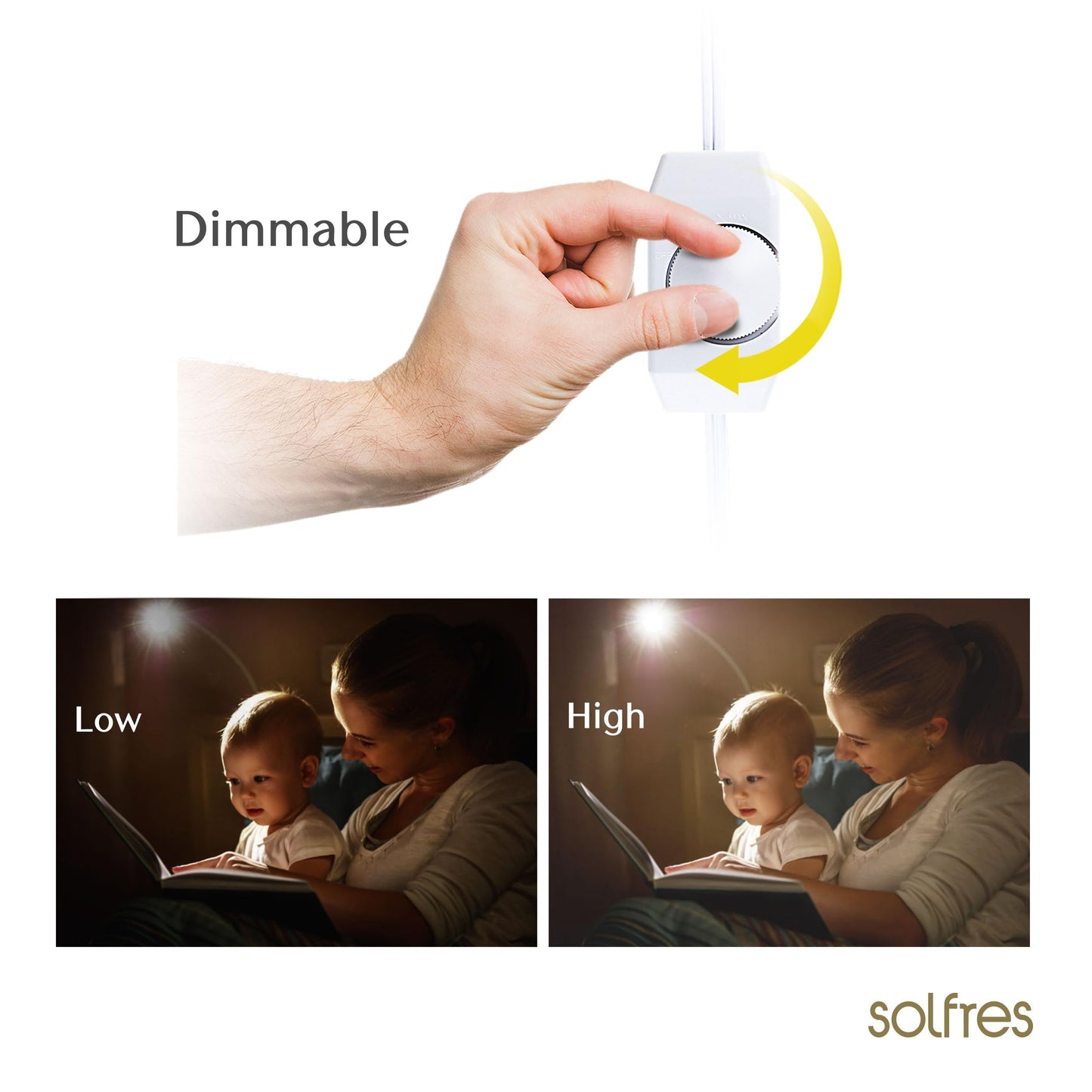Solfres Patented Innovative Design Headboard Reading Light. No Drilling Book Light for Bedtime Reading. Dimmable LED Book Reading Lamp with Bulb. Movable & Flexible, Burlywood