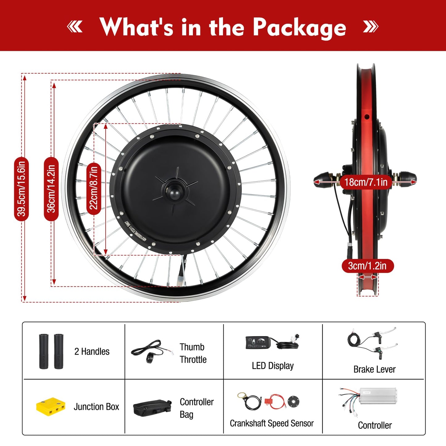 LKSNBDR 48V Electric Bicycle Front Wheel Conversion Kit, 20" Front Wheel Hub Electric Bike Conversion Kit, 1000W E-Bike Wheel Kit Upgrade Controller Brushless Motor Ebike Bicycle Wheel