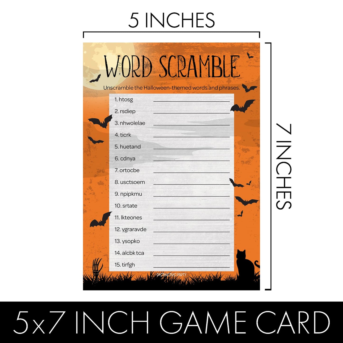 DISTINCTIVS Halloween Party Games – Word Scramble and Candy Match 2 Game Bundle, 25 Dual-Sided Cards for Kids, Adults, Classrooms, and Fall Events