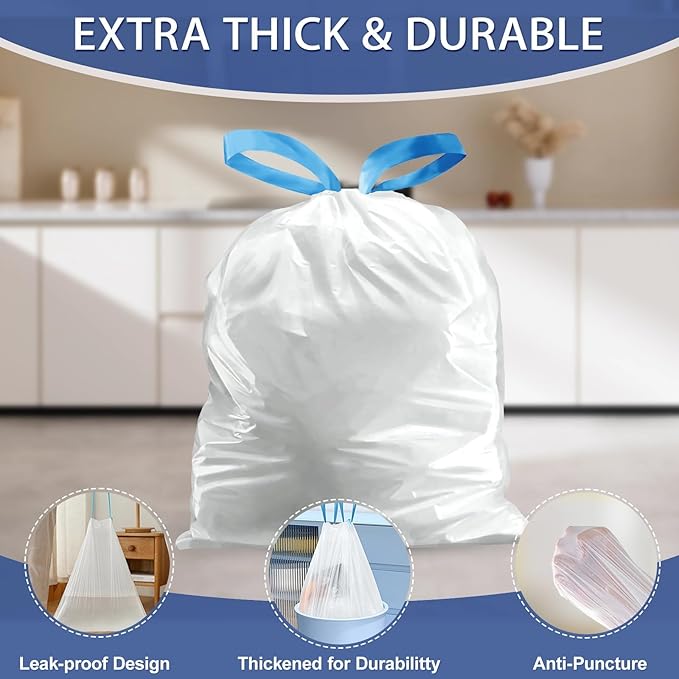 21 Gallon Trash Bags Drawstring 120 Count, 1.7 Mil White Garbage Bags Unscented,Easy-Dispense Roll for Kitchen & Household Use, Code G,79.5 L