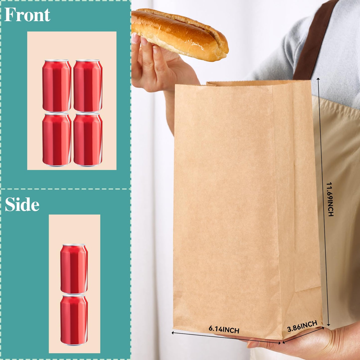 MUCHII 8 LB Paper Lunch Bags,100 Count Brown Paper Bags for Lunches, Snacks, Take Out and Small Items
