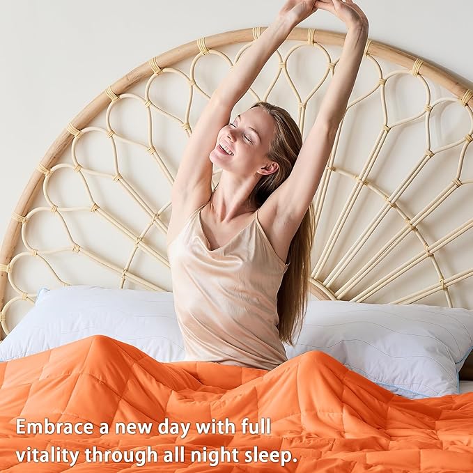 yescool Weighted Blanket for Adults (18 lbs, 60" x 80", Orange) Cooling Heavy Blanket for Sleeping Perfect for 110-130 lbs, Queen Size Breathable Blanket with Premium Glass Bead, Machine Washable