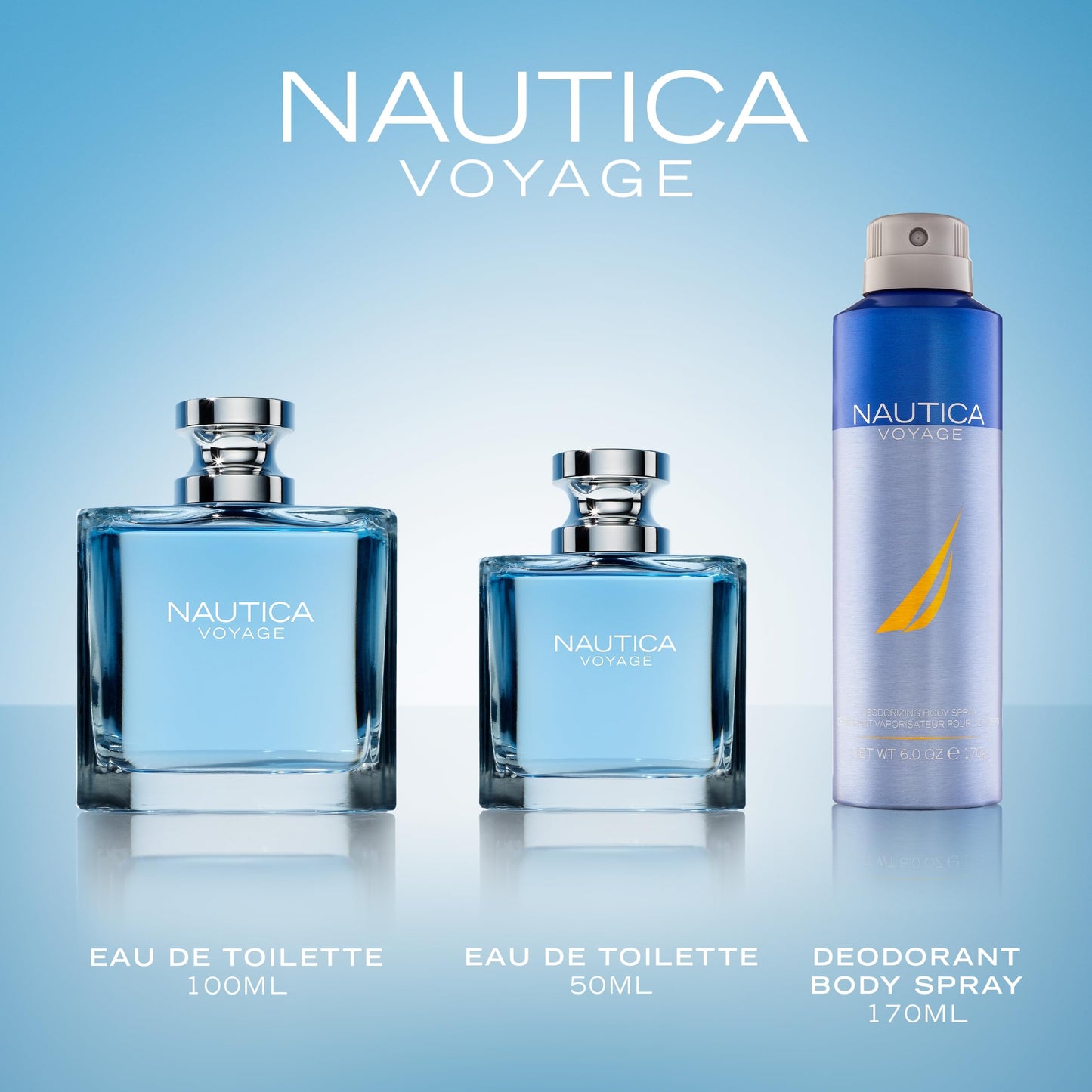 Nautica Voyage Deo Body Spray 6 fl oz (Pack of 1), Notes of Apple, Cedarwood, Mimosa, Men's Fragrance, Long Lasting, Everyday Fragrance