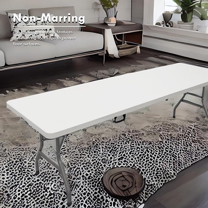 Plainsity 8ft Folding Table, Foldable Table with Foldable, Easy to Carry, for Family Gatherings, Outdoor Gatherings, Indoor