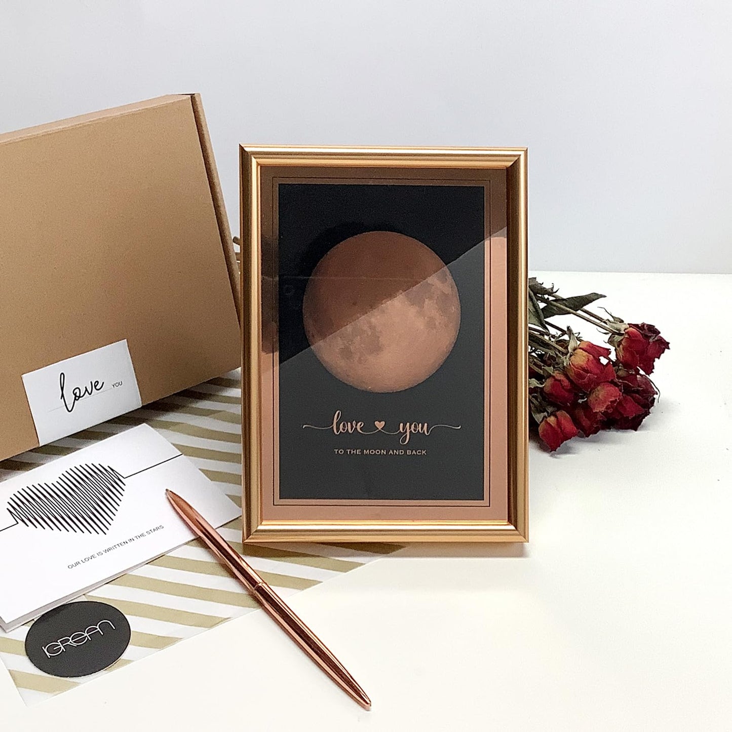 I Love You to the Moon and Back - Bronze Moon Print in Frame, Great Gift for Special Occasion, Engagement Gift, Wedding Gift, Anniversary Gift, Valentines 's Day Christmas Gift