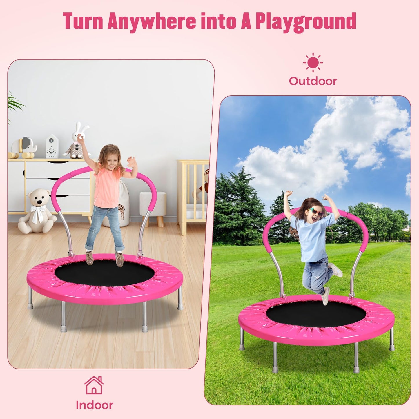 Lyromix 36 Inch Mini Trampoline for Kids with Handle, Indoor Small Trampoline for Toddlers