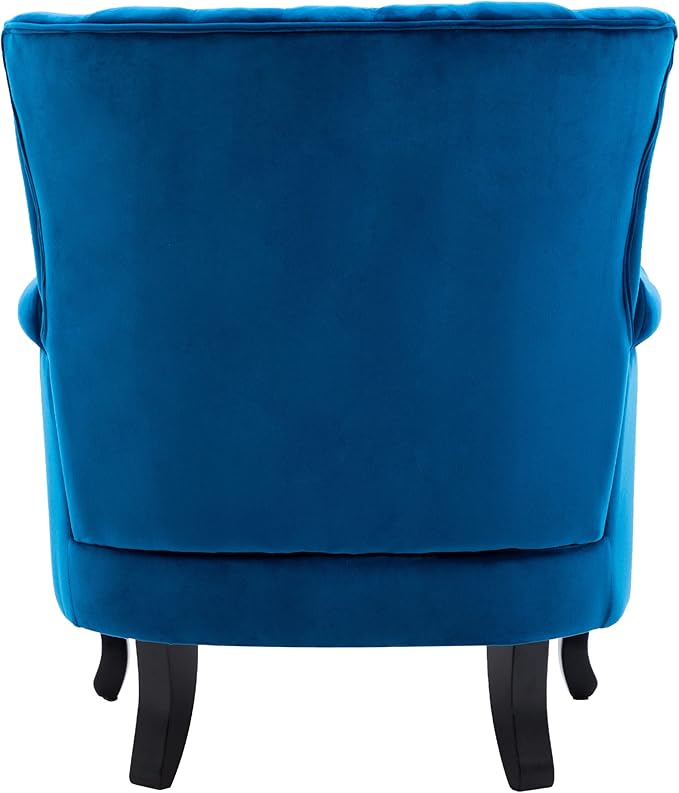 DM Furniture Mid Century Accent Chair Modern Tufted Wingback Armchair Club Chair Velvet Single Sofa Lounge Chair with Pillow for Living Room Bedroom, Blue