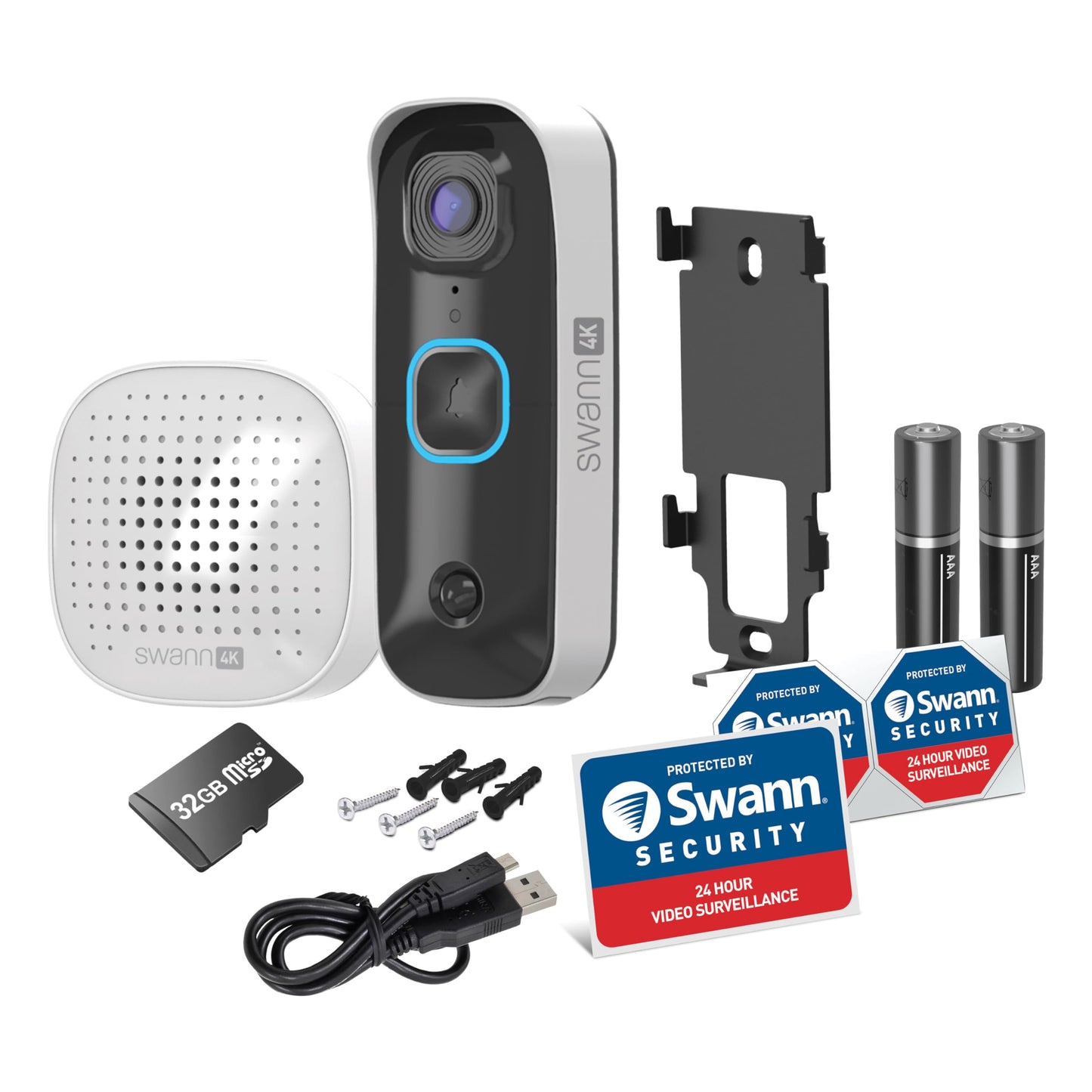 Swann Buddy4K UHD Wireless Video Doorbell & Chime | No Monthly Fee | Ultra-Wide 165° View | Smart Analytics | 2-Way Audio | Night Vision | Easy Installation | Indoor & Outdoor Surveillance | 4KBUDDY