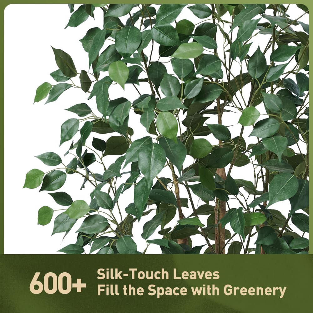 VeriNatural 5ft Artificial Ficus Tree,Tall Faux Tree with Silk Leaves & Real Wood Trunk,UV Resistant Potted Fake Plant with Pebbles & Planter-Indoor Outdoor Floor Plant for Home,Living Room,VN129