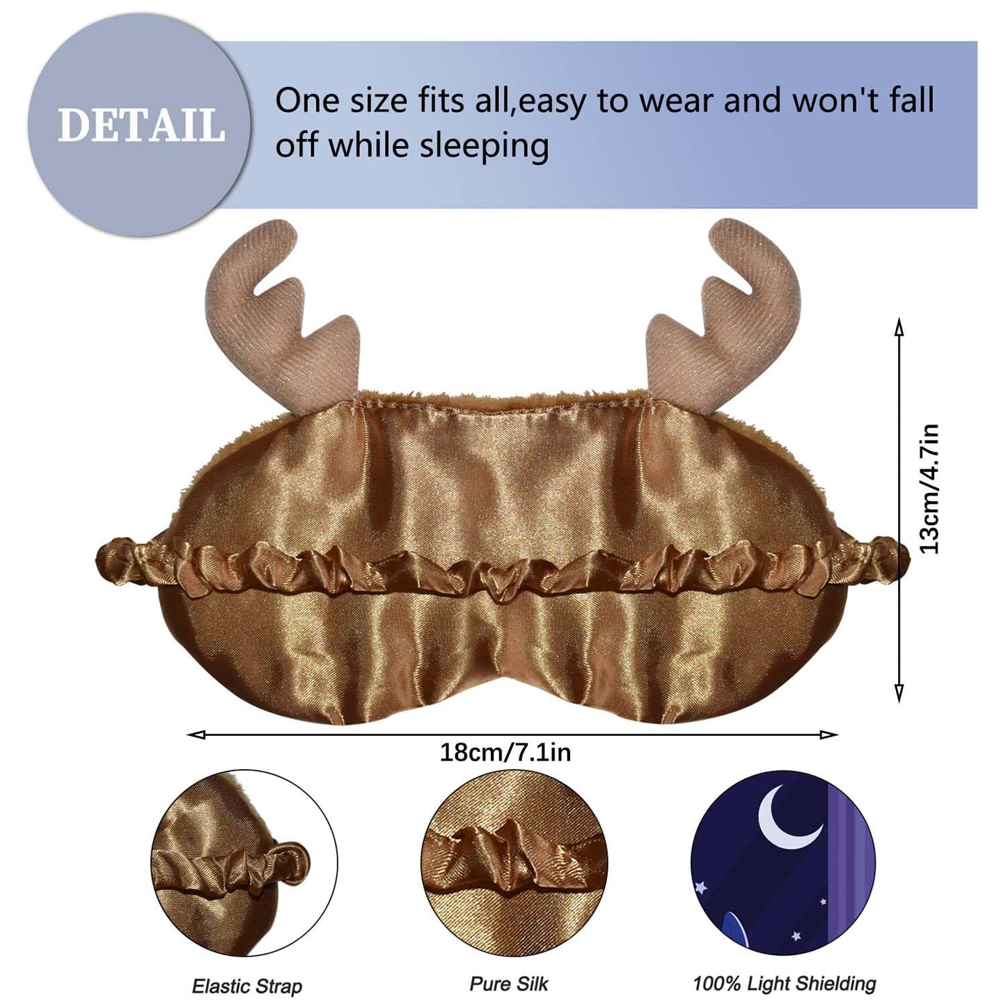 Mezeic Christmas Reindeer Sleep Mask Cute Antler Eye Masks Sleeping Soft Plush Cartoon Blindfold Funny Animal Eye Cover Xmas Presents for Women Men (Xmas Reindeer,Brown)
