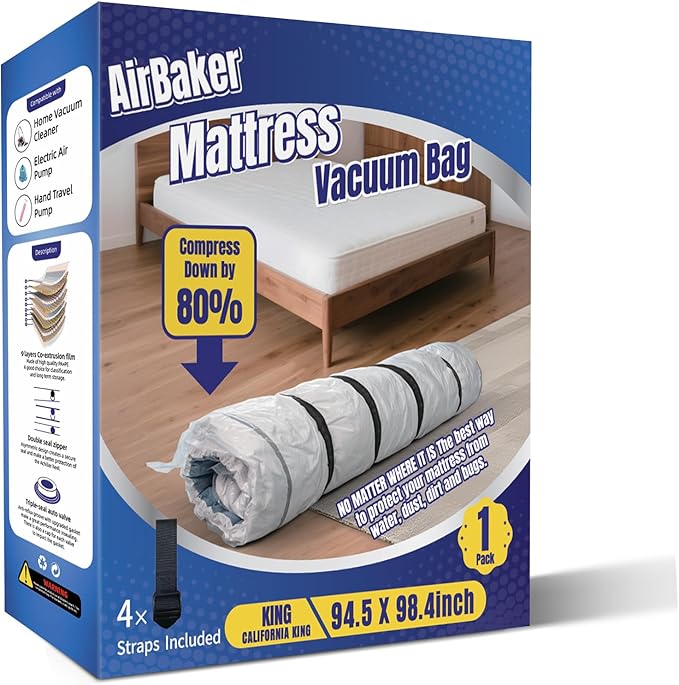 King/Cal-King Foam Mattress Vacuum Bag for Moving，9-Layer Heavy Duty Mattress Bags for Moving & Storage, Leakproof Vacuum Seal Bags for Clothing with Straps
