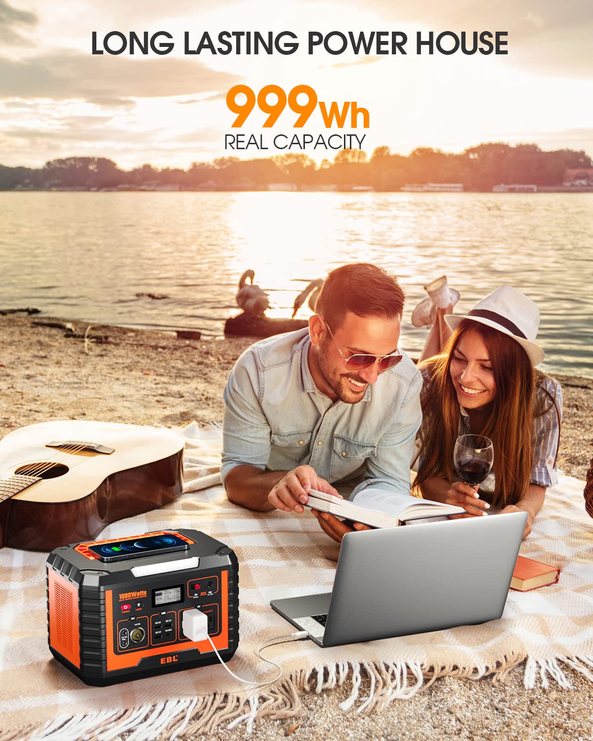 Ebl Portable Power Station 1000W, Camping Solar Generator 270000Mah With 110V Ac Outlet, Pd 60W Fast Charging For Home Camping E