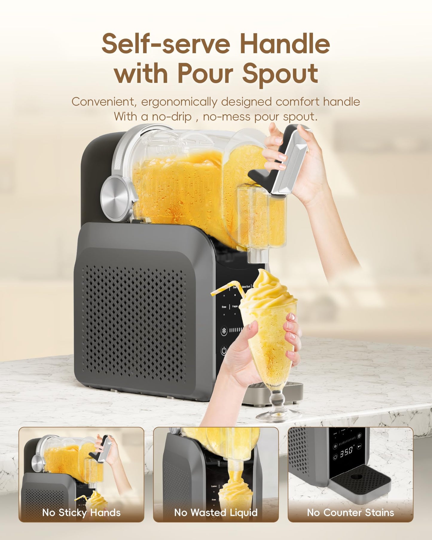 Slushie Machine, No Ice Needed, 88 oz Slushie Machine with Dust Cover for Home, Professional Frozen Drink Maker, 7 Preset Programs+Rinse, Frozen Margaritas, Frappés, Milkshake, and More
