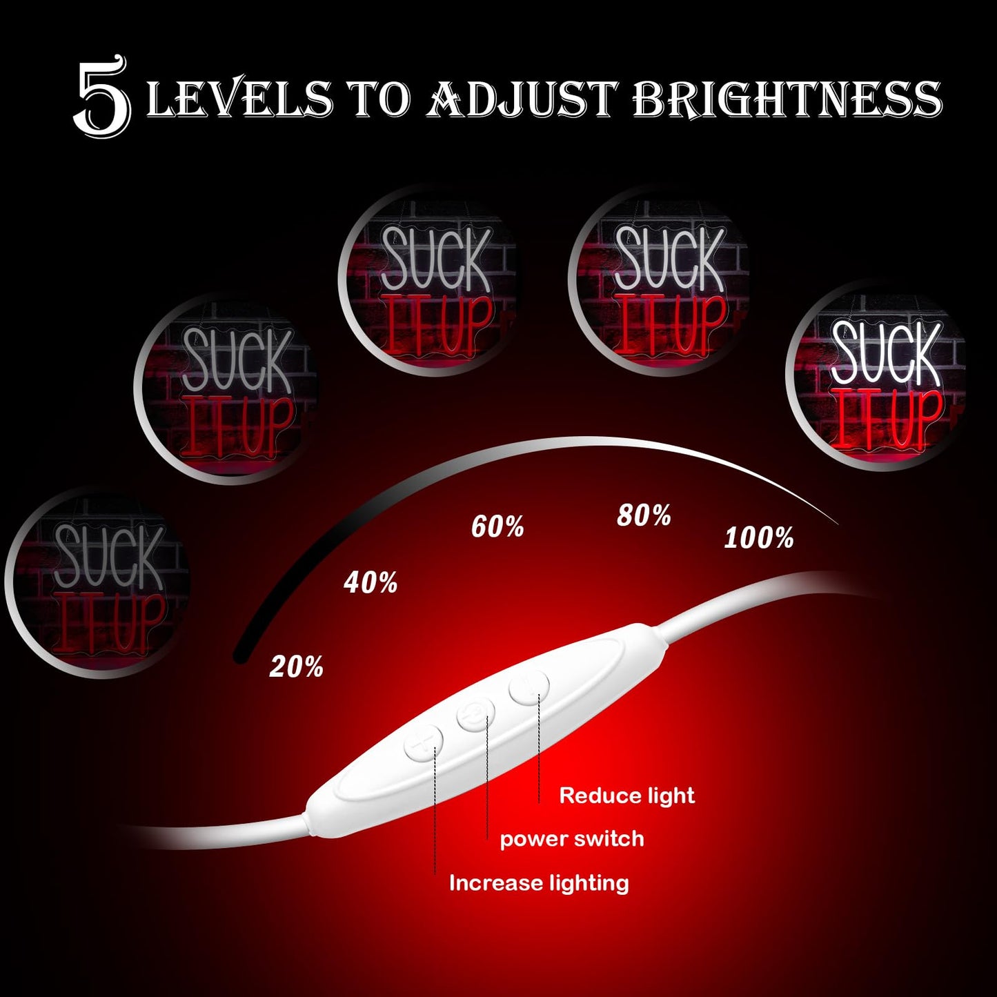 Mvorixa Suck It Up Neon Sign, Dimmable Funny Motivational LED Wall Light, Cool White & Red Neon Lights, USB Powered, 11.18x12.87 in, Home Office, Bedroom, Game Room, Man Cave, Teen Dorm Quotes Wall Decor