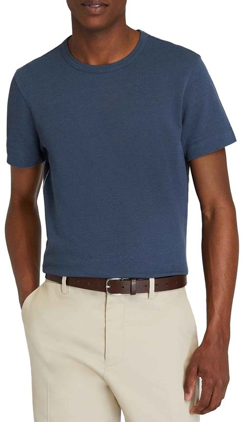 CLUB MONACO Men's Short Sleeve Indigo Henley, Navy/Bleu Marine