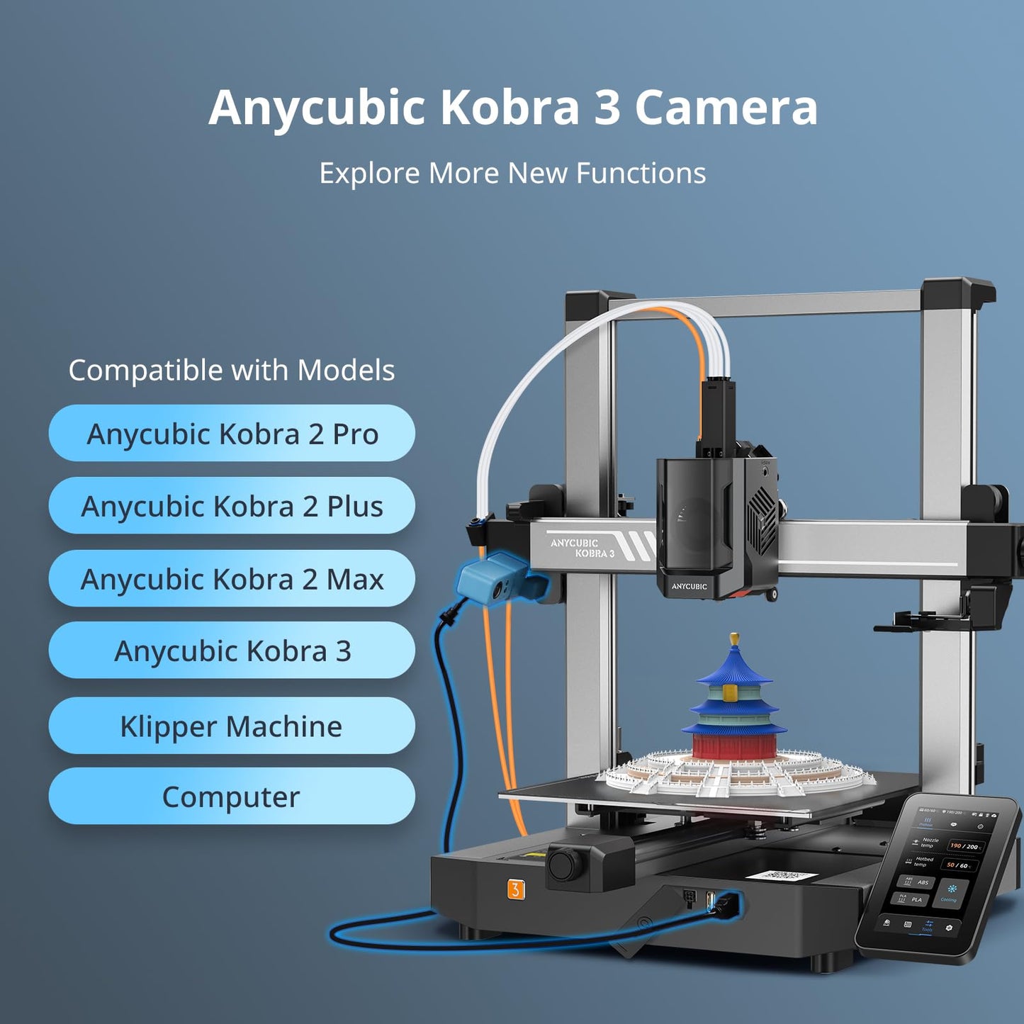 Anycubic Kobra 3 3D Printer Camera, Real-Time and Remote Monitoring, Ultra Clear Resolution, Easy to Assemble and DIY Frame, Compatible with Kobra 3/ Kobra 2 Pro/Plus/Max/Klipper Printer/Computer