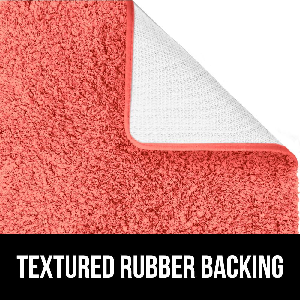 GORILLA GRIP Premium Luxury Bath Rug, Absorbent, Soft, Thick Shag, Plush Bathroom Mat Rugs, Machine Washable, Microfiber Quick Dry, Mats for Shower, Bathtub and Floor Accessories, 24x17, Coral