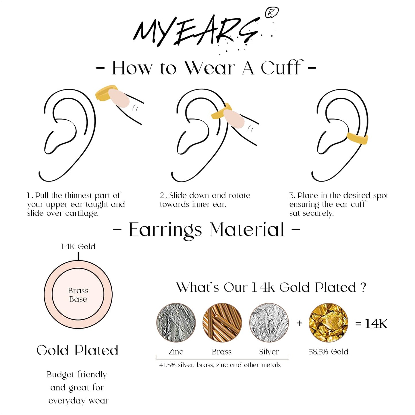 MYEARS Women Ear Cuff Earring Gold Non Pierced Ear Cartilage Twisted Sleeper Clip on Wrap Hoop 14K Gold Filled Tiny Boho Beach S