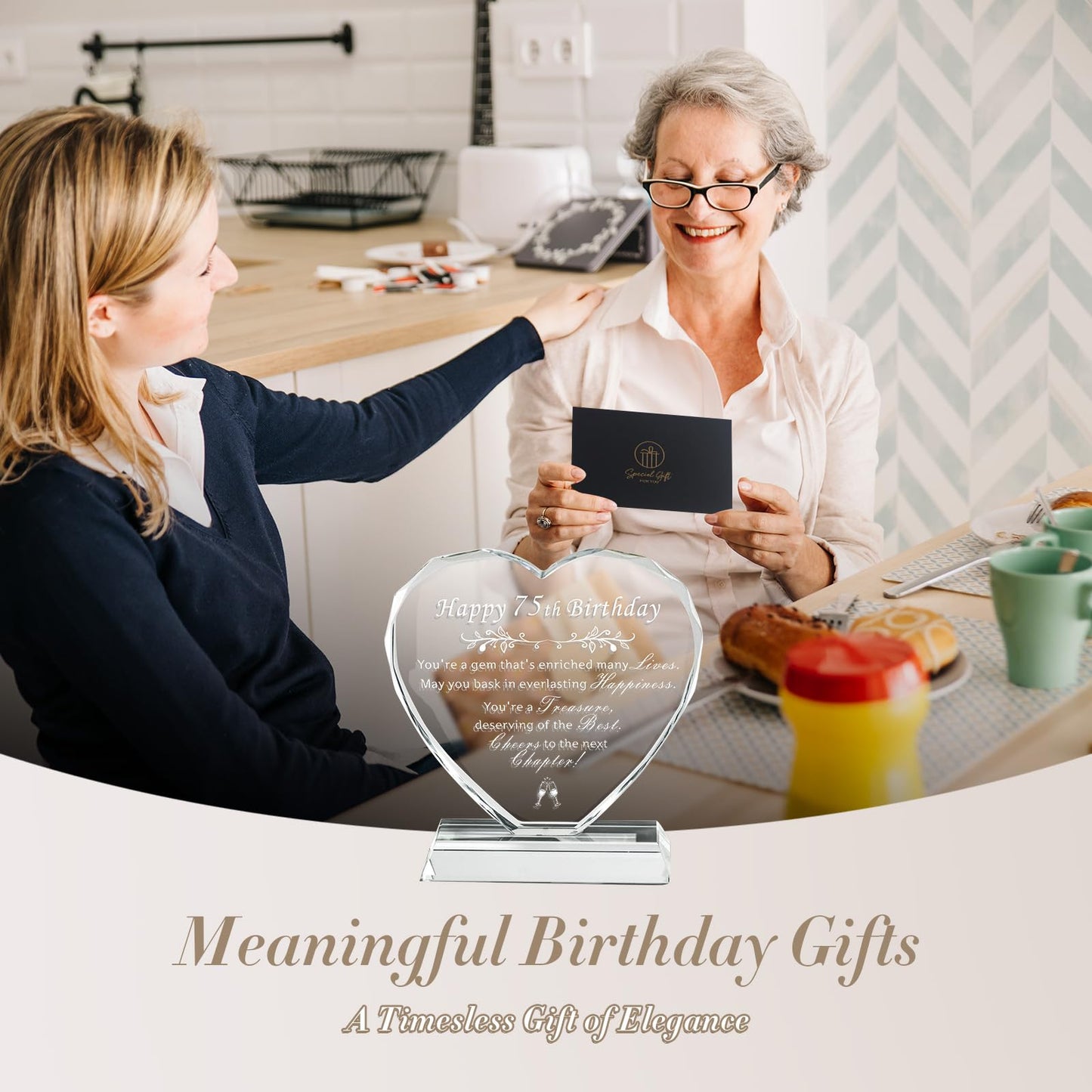L.Karden 75th Birthday Gift for Women Men 75 Year Old Woman Crystal Heart Presents for Husband Wife Parents Grandparents Friends