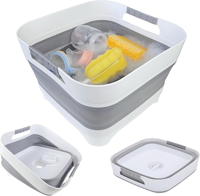 GIMWA Wash Basin for Baby Bottles, Foldable, Versatile Wash Tub for Kitchen, RV, Outdoor Camping Sink, Sturdy & Easy to Clean