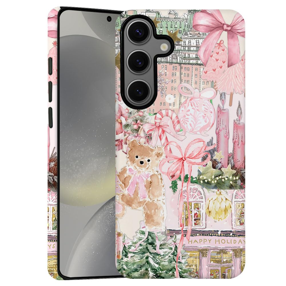 Case for Samsung Galaxy S24,Pink Tree Christmas Holiday Phone Case Military-Grade Drop Protection Cover for Women Girl - Frosted