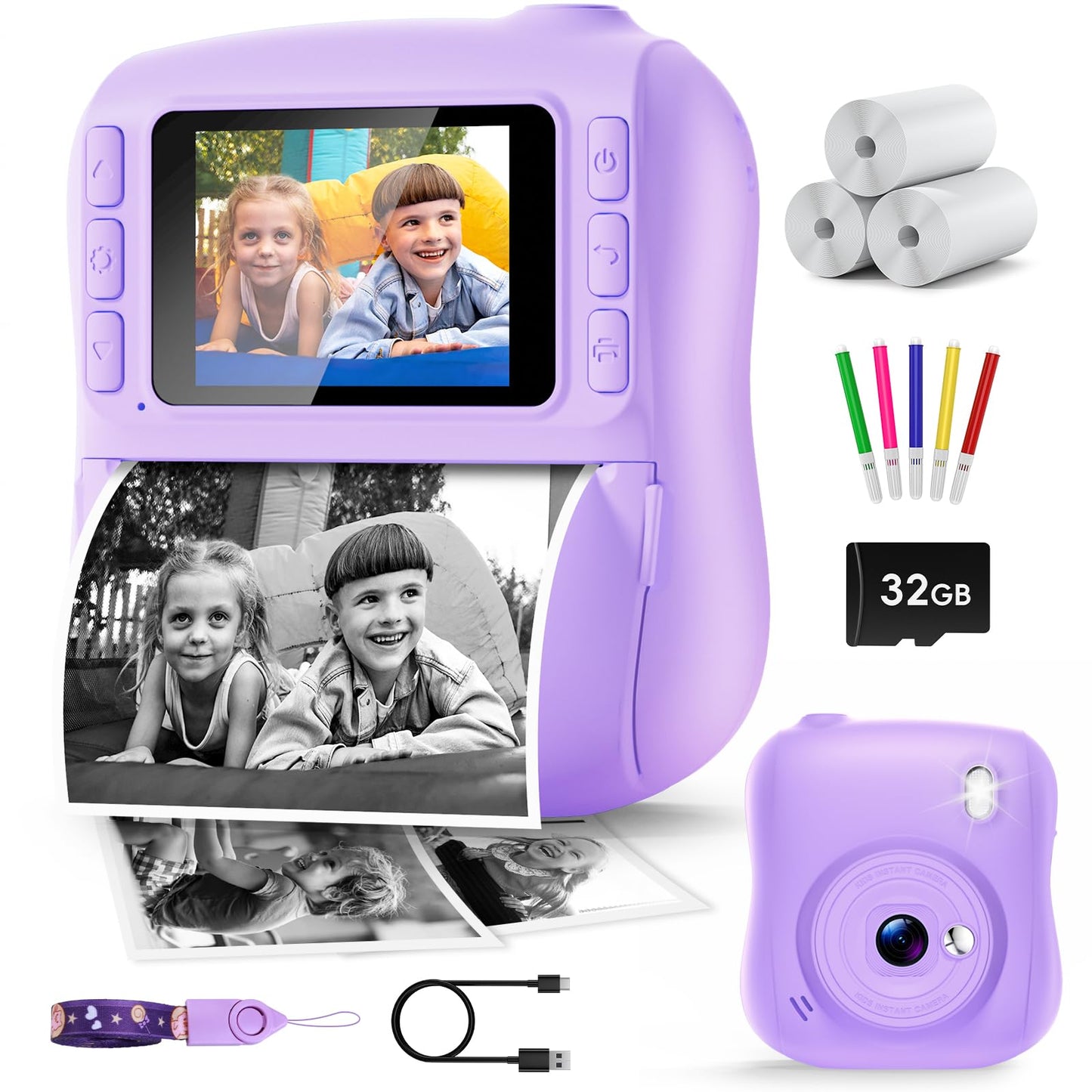 Instant Digital Camera for Kids, Kids Camera Instant Print, 48MP Toddler Digital Camera 1080P HD Video Toys Camera Gift Idea for Girls Boys 3-12(Purple)