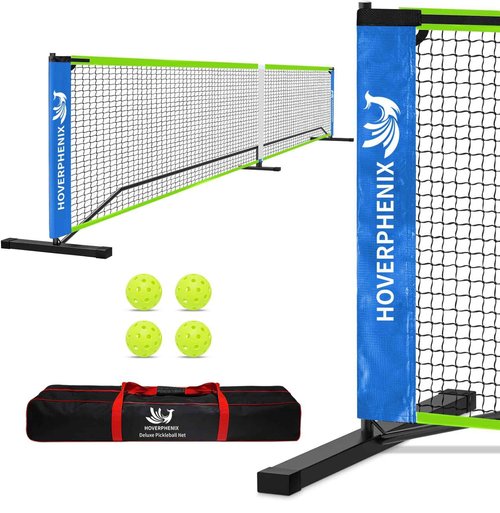 Hoverphenix Pickleball Net for Driveway with 22FT Regulation Size Pickleball Net, 4 Outdoor Pickleballs and Carry Bag, Weather Resistance Strong Steel Frame