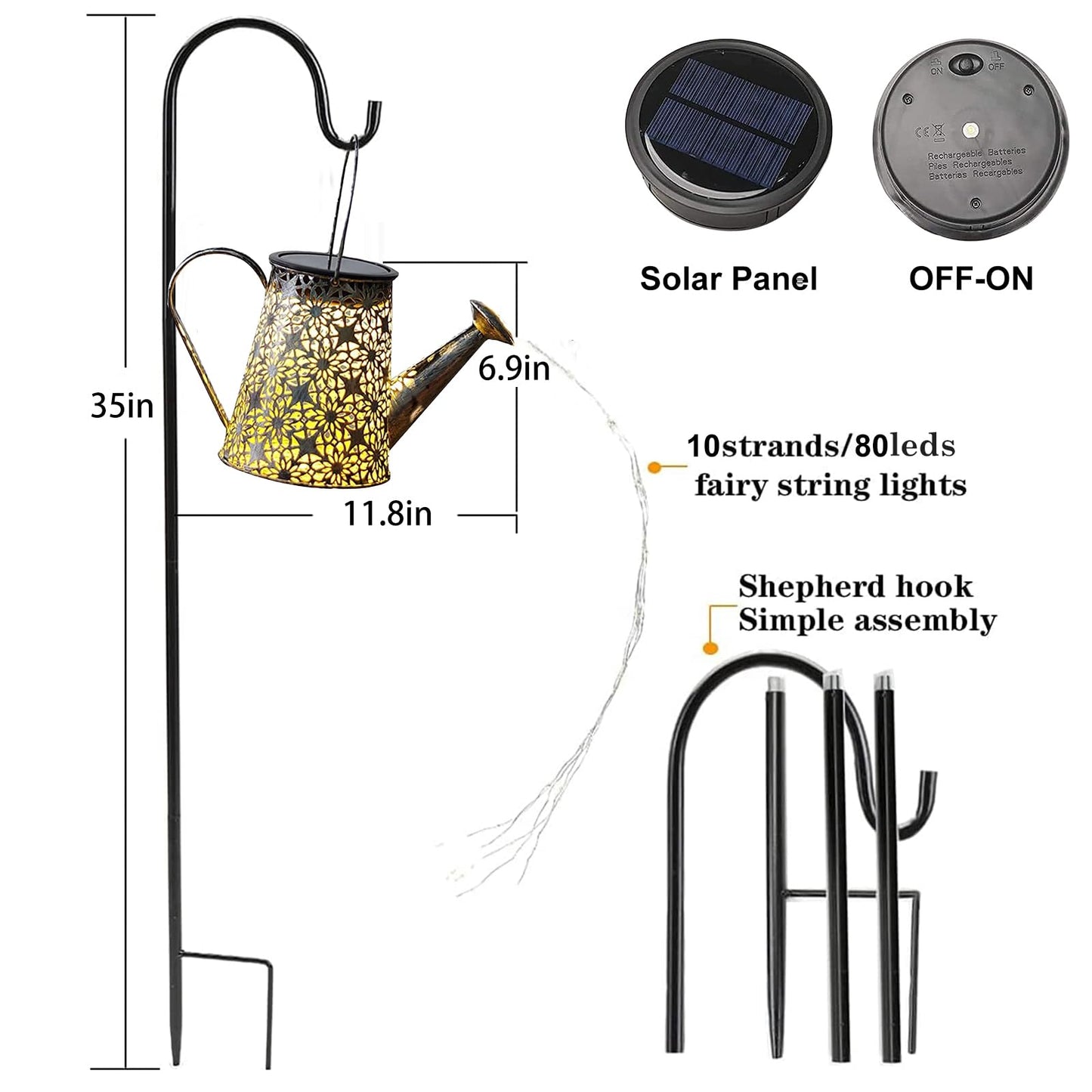 VOOKRY Solar Watering Can Lights, Large Retro Metal Hanging Solar Lights Outdoor Waterproof, Birthday Gifts for Women Mom Grandma Garden Decor Yard Light LED Decoration Outside for Porch Lawn Patio