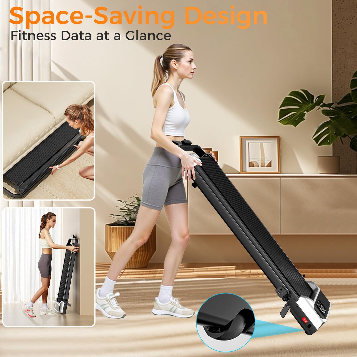 Walking Pad Treadmill with 8% Incline for Home Office,3.0HP Low Noise Portable Folding Under Desk Treadmill with Remote Control,Jogging Running Machine,350 Lbs Capacity,LED Display,Handle Bar