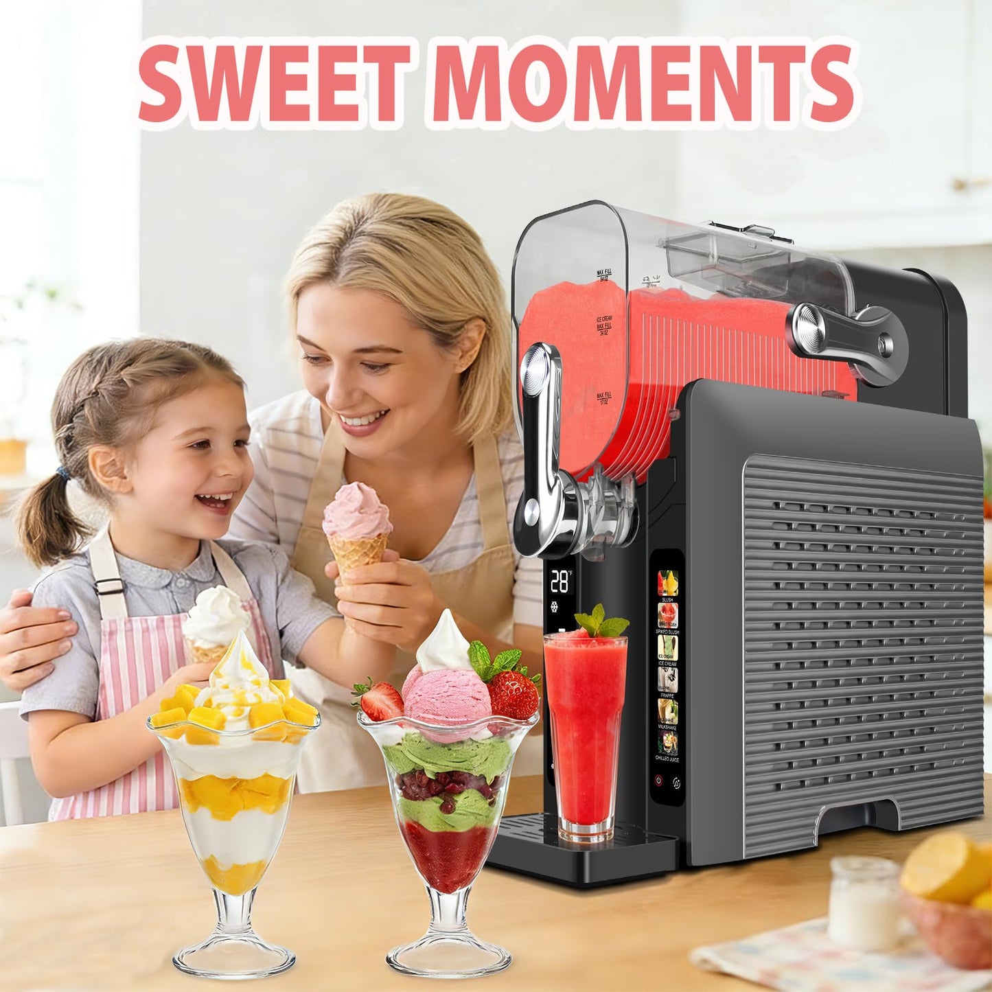 Supwin Slushie Machine for Home - 88oz Frozen Drink Maker Slushy Machine, 2-In-1 Soft Ice Cream Maker, 6 Preset Programs| Slushie, Cocktails, Frappés, Ice Cream, Smoothies, Milkshakes (Screen Version）