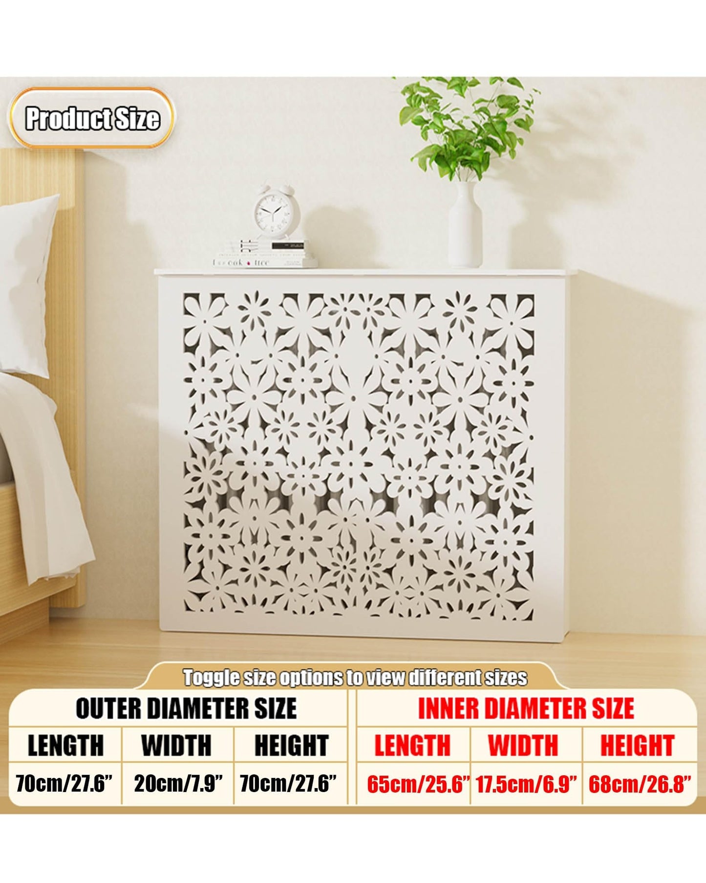 Radiator Covers White Heating Cabinet Shelf, Thickened Frame Radiator Cover For Home, Elegant Radiator Cover Horizontal Slat Radiator Shelve Ffor Household Living Room Bedroom(27.6"Lx7.9"Wx27.6"H)