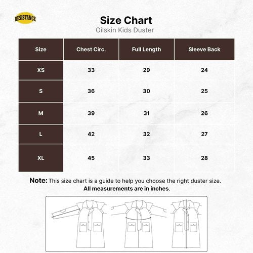 RESISTANCE Unisex Western Oilskin Waterproof Duster Coat, Workwear Kids Rain Coat With Brass Button And Pockets