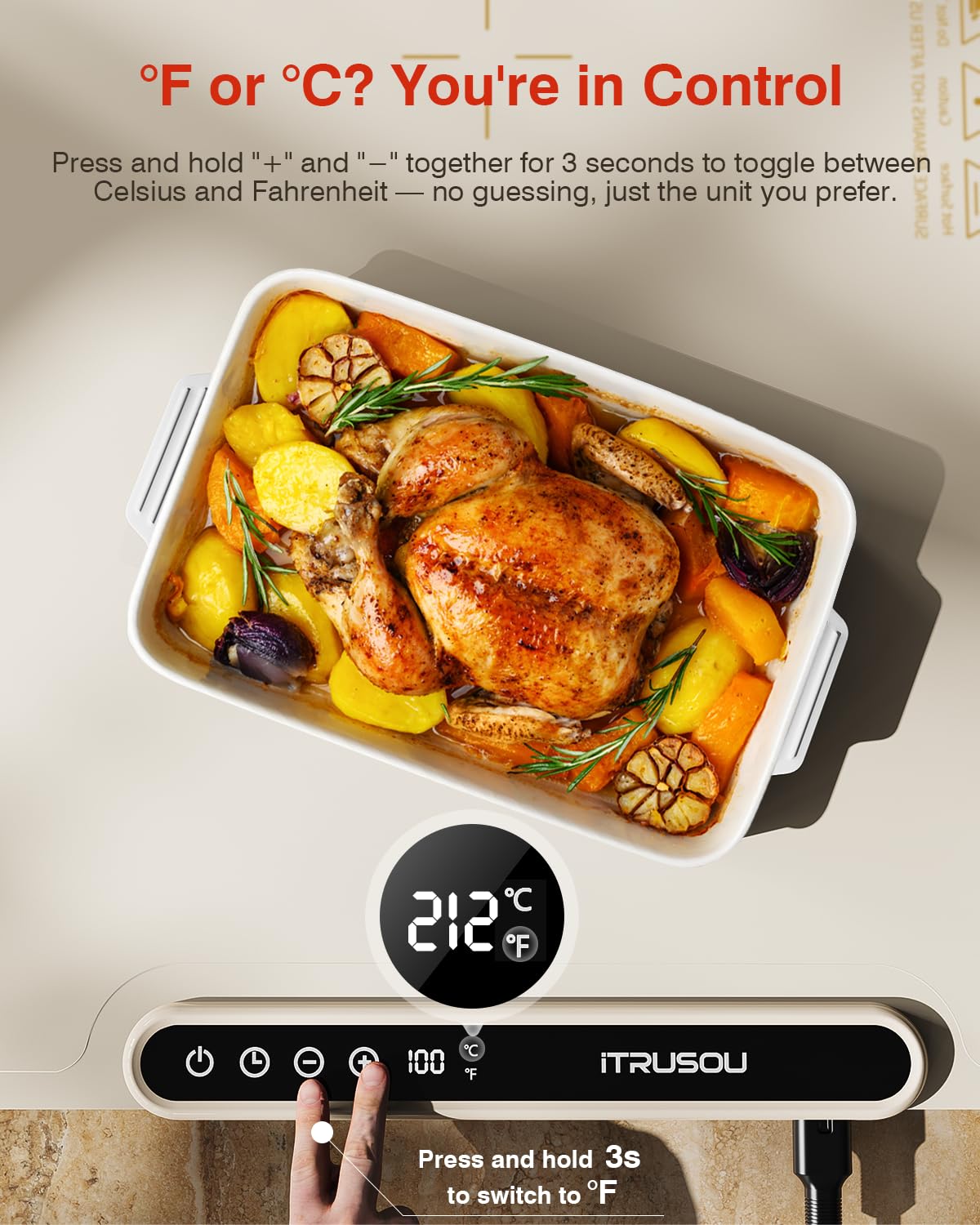 Warming Mat for Food, iTRUSOU Electric Warming Tray 99H Continuous Heat,7 Temp Settings,Patented Full-Surface Heating,°F/°C Switch,Flexible Roll-Up Food Warmers for Parties Buffet,Everyday Use