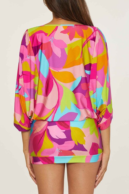 Trina Turk Women's Standard Lilleth Swim Dress, Casual, Boat Neck, Floral Print, Beach Cover Ups, Multicolor