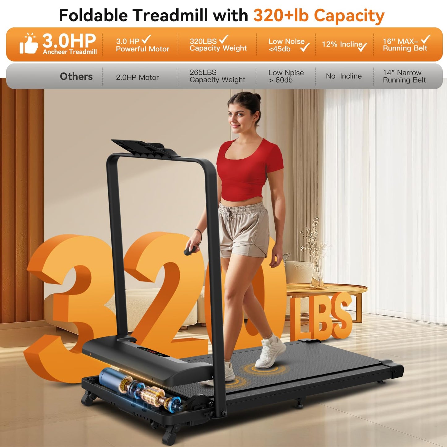 Under Desk Treadmill with Incline, 300lbs Walking Pad with Handle Bar& Remote Control, 2.5HP Folding Treadmill for Home/Office, Installation-Free Jogging Running, Black White