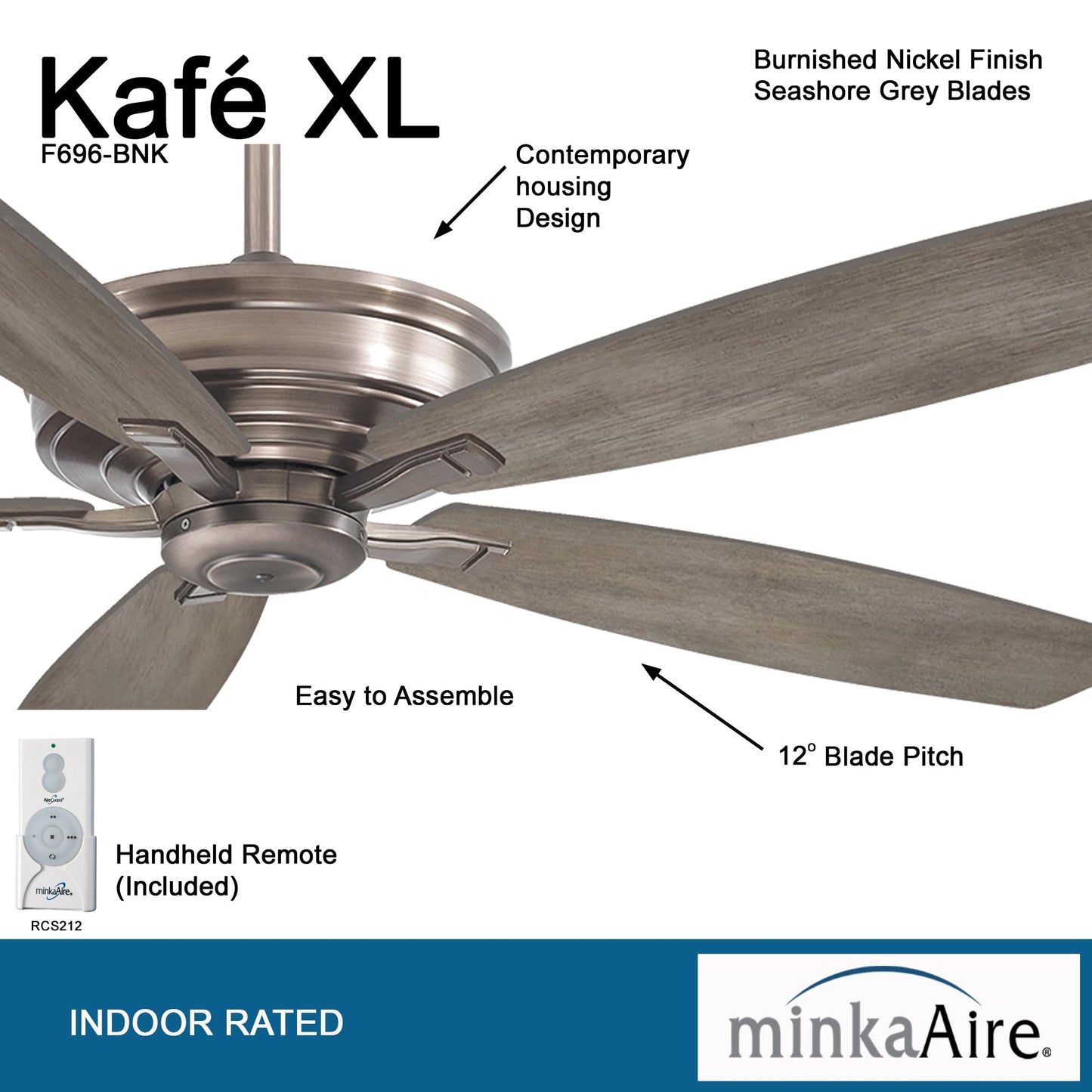 Minka-Aire F696-Bnk Kaf  -Xl 60 Inch Ceiling Fan In Brushed Nickel Finish